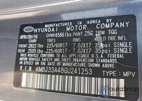 2016 Hyundai Tucson Limited z USA, uszkodzony, nr VIN KM8J33A48GU241253